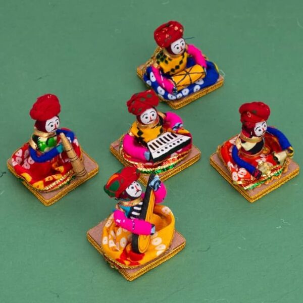 Recycled Material Rajasthani Musician Bawla Puppets Idol (7x28 cm Multicolor) -5 Piece (Male Puppets)